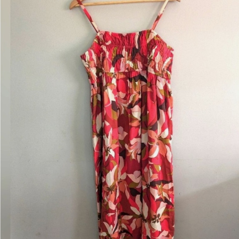 A New Day Red and Pink Smocked Floral Maxi Dress